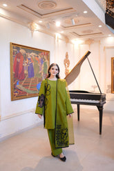 Fozia Khalid - OLIVE Green - Silk & Organza - 3 Piece