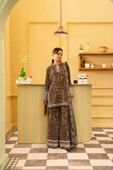 Maria Osama Khan - Georgette & Tissue Silk Solene Suit For Women - olive green - 3 Piece