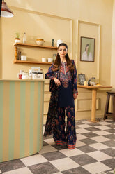 Maria Osama Khan - Georgette & Tissue Silk Lorien Suit For Women - navy blue - 3 Piece