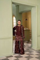 Maria Osama Khan - Georgette & Tissue Silk Haze Suit For Women - Maroon - 3 Piece
