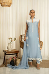 Insia Sohail - Ocean - Blue - cotton net - 3 Piece