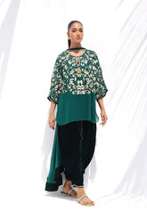 Sania Maskatiya - Olia Georgette/Velvet Suit For Women - Emerald 4 Piece