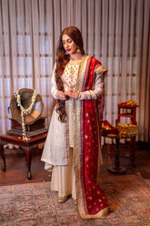 Omal by Komal - Zeba - Off White - Maysuri & Jacquard Organza - 4 Piece