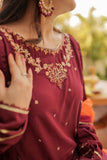 Omal by Komal - Maysa - Maroon - Lawn & Chiffon - 3 Piece