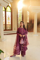 Omal by Komal - Sanam - Magenta - Lawn & Chiffon - 3 Piece