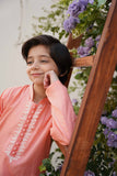 Hummingbirds - Rosy Apricot Embroidered Kurta For Boy