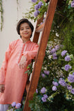 Hummingbirds - Rosy Apricot Embroidered Kurta For Boy