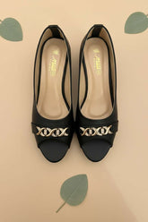 Milli Shoes - Peep Toe Wedge Heel - Black