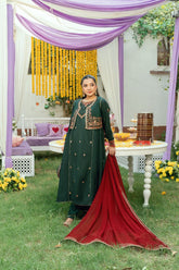 Omal by Komal - Nayab - Bottle Green Dobby - 3 Piece