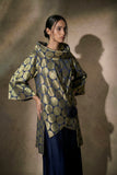 Maheen Khan - Midnight Brocade Silk Top For Women - Navy Gold - 1 Piece