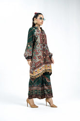 Laleen - Prism Raw Silk Suit For Women - Bottle Green - 2 Piece