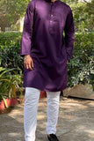 Zarar - Purple Kurta with Plain White Bottom (Wash n Wear) - Unstitch - 2 Piece