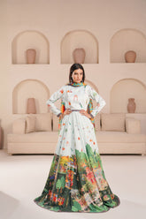 Anayra Amal - Poly Raw Silk Canvas Printed Suit For Women - Green - 3 Piece
