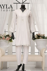 Ayla Studio - 2-Piece Solid Embroidered - Raat Ki Roshni - CHARCOAL GREY - Wash & Wear