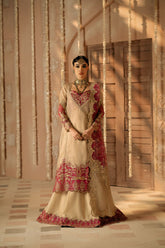 Fozia Khalid - Roka - Organza - Beige skin & magenta - 4 Piece