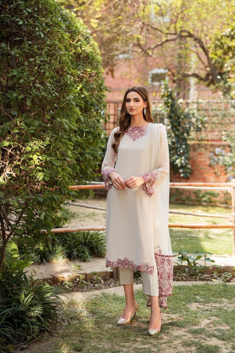 Natasha Kamal - Parfait Nude Embroidered Shirt and Pants with Net Dupatta - 3 Pieces - Studio by TCS