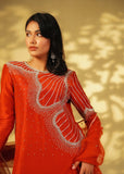 Shahid Chuhan - Ruby Rouge Silk Suit For Women - Orange