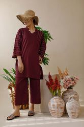Ombrella - Co ord set - Lawn - Maroon - 2 Piece