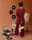 Ombrella - Maroon Melody Maroon Winter Cotton Co-Ord Set For Women - 2 Piece