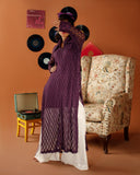 Ombrella - Velvet Hours Purple Lace knit Dress For Women - 2 Piece