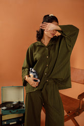 Ombrella - Olive Muse Olive winter jersey Co-Ord Set For Women - 2 Piece