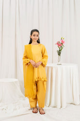Fozia Khalid - SAFFRON - Mustard - Silk & Organza - 3 Piece