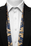 Black Wolf - GOLD DRAGON MEN SCARF - DARK BLUE - SILK - 1 Piece