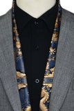Black Wolf - GOLD DRAGON MEN SCARF - DARK BLUE - SILK - 1 Piece