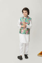 Cheeco Chic - SGFWC24 - sea green - raw silk floral - waistcoat - 1 piece