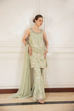 Shehrnaz - Solene - SHK-1487 - Sea Green & Beige - Viscose Raw Silk - Gharara - 3 Piece