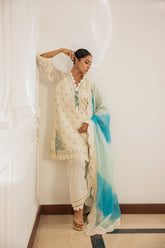 Shehrnaz - Eira - SHK-1491 - Off-White - Banarsi Paper Cotton - Kurta Set 3 Pcs - 3 Piece
