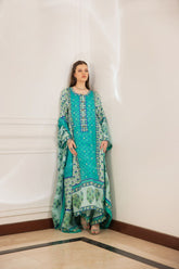 Shehrnaz - Orla - Kaftan - SHK-1495 - Off-White & Mint Green - Pure Medium Silk - Kaftan - 3 Piece
