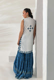 Shehrnaz - Azure Blue Embroidered Kurti with Printed Gharara - White - 3 Piece