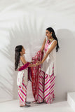 Shehrnaz - Pearl White Kurta with Fuchsia Striped Shalwar - Beige - 3 Piece