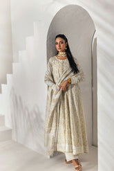Shehrnaz - Ivory & Gold Foil-Printed Peshwaz Set - Off-white - 3 Piece