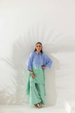 Shehrnaz - Aqua Ombre High-Low Tunic Co-ord Set - Ocean blue - 2 Piece