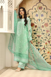Laleen - Samar Cotton Silk Suit For Women - Ice Blue - 3 Piece
