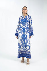 Laleen - Sapphire Sky Raw Silk Suit For Women - Blue and White - 3 Piece