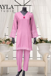 Ayla Studio - 2-Piece Solid Embroidered Dress - Shabnam - plum - Wash & Wear