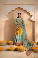 Fozia Khalid - Shagun - Organza - Sea Green, yellow & orange - 4 Piece