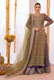 Reema Ahsan - Simran - Raw silk & Mukesh - Olive green & Purple - 3 Piece