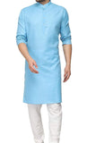 Zarar - Sky Blue Kurta with Plain White Bottom (Wash n Wear) - Unstitch - 2 Piece