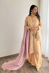 Minutiae - Soraya - Embroidered Net/Cotton Silk/Missouri Tissue - Beige Gold/Purple - 3 Piece