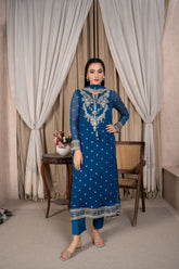 Reema Ahsan - Surrina - Chiffon & PK Raw Silk - Teal - 3 Piece