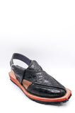 Alifyay - Textured Nyrosi Black Leather Peshawari Sandal