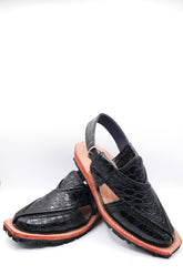 Alifyay - Textured Nyrosi Black Leather Peshawari Sandal