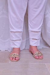 Mom4Little - White Trouser styled with lace MFL-TR01 - 1 Piece