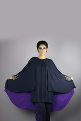 Urooj Fahd - Navy Blue Pintex Top With Cave - 2 PC