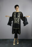 Urooj Fahd - Black Long Croched Sleeves Top - 2 PC