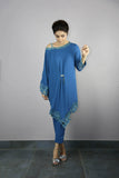 Urooj Fahd - Ocean Blue Angular Cut Work Tunic Top - 2 PC